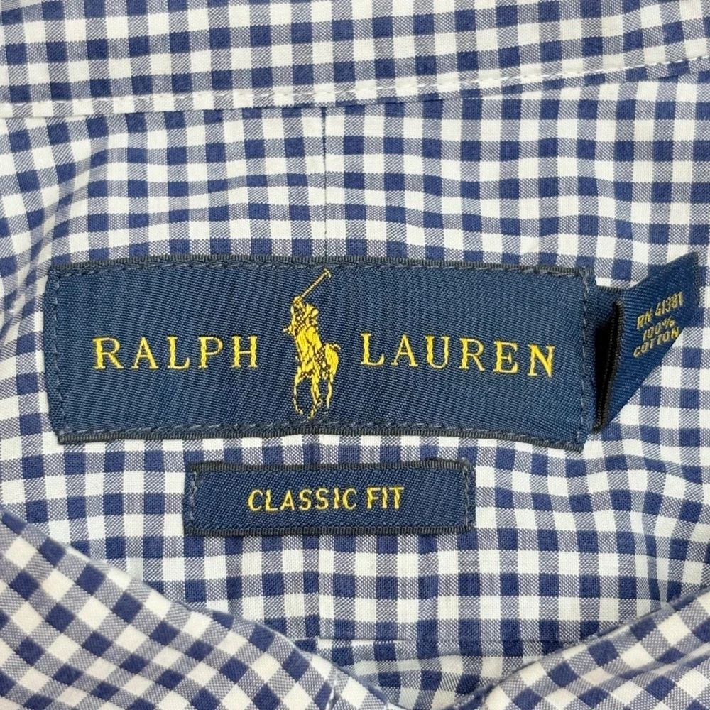 Ralph Lauren 2XB‎ Big & Tall Gingham Button Down Navy Pink Pony Classic Fit